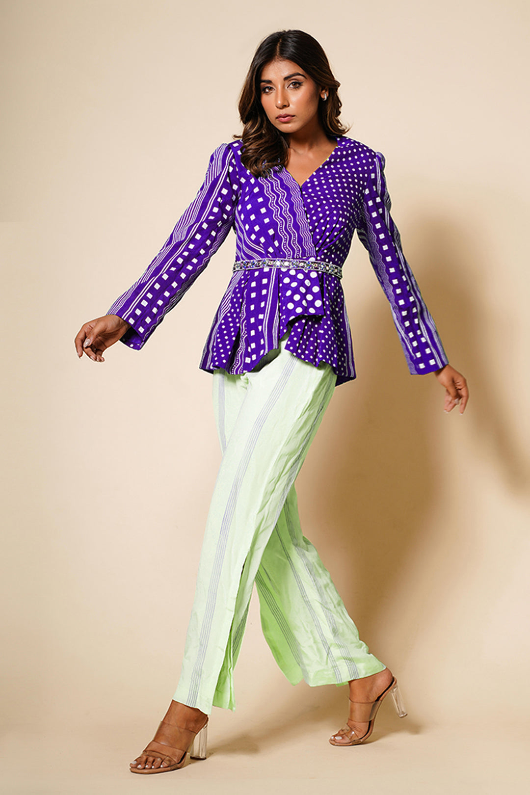 Polka Dots Co-ord Set | Hand Print |  Crepe