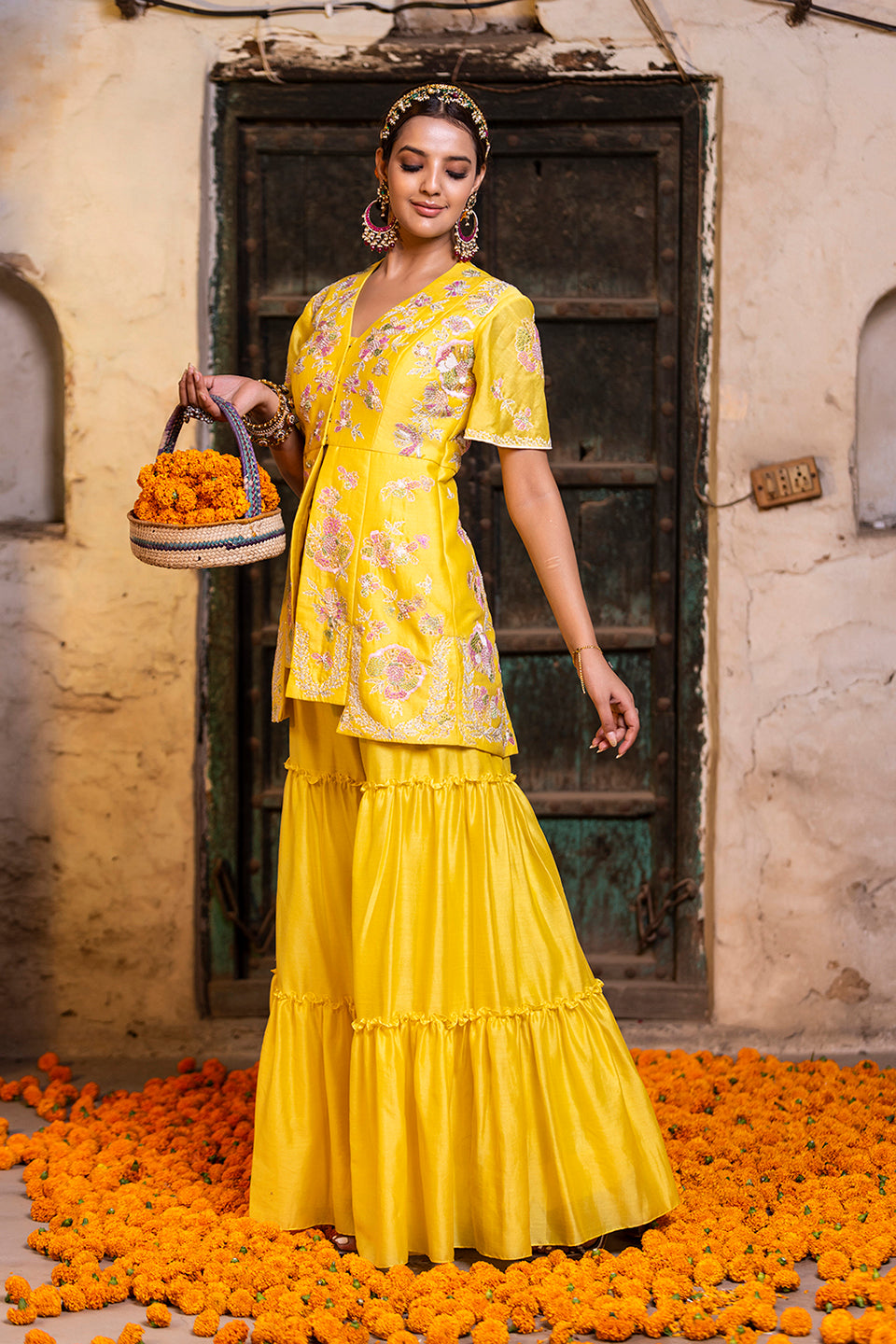 Marigold Sharara Set | Sacred Flower | Cotton Silk