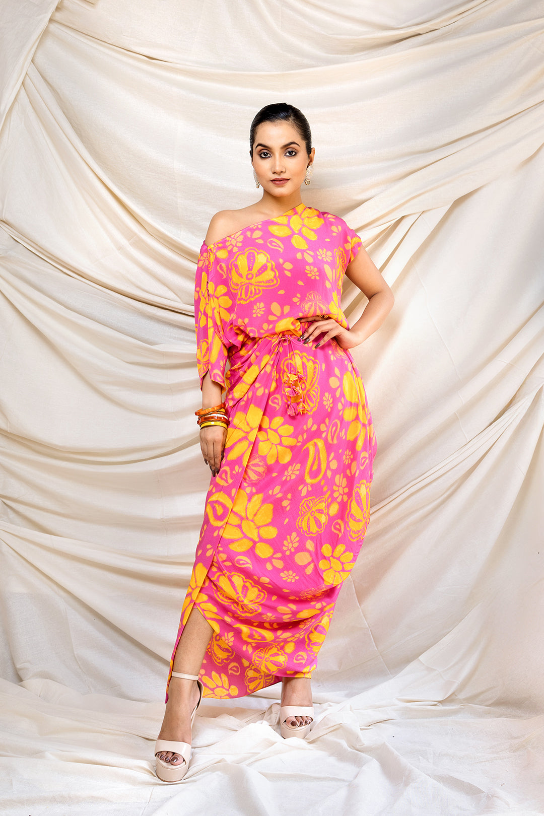Pachedi Peeli Buti Dress | Pachedi Palette | Silk Crepe