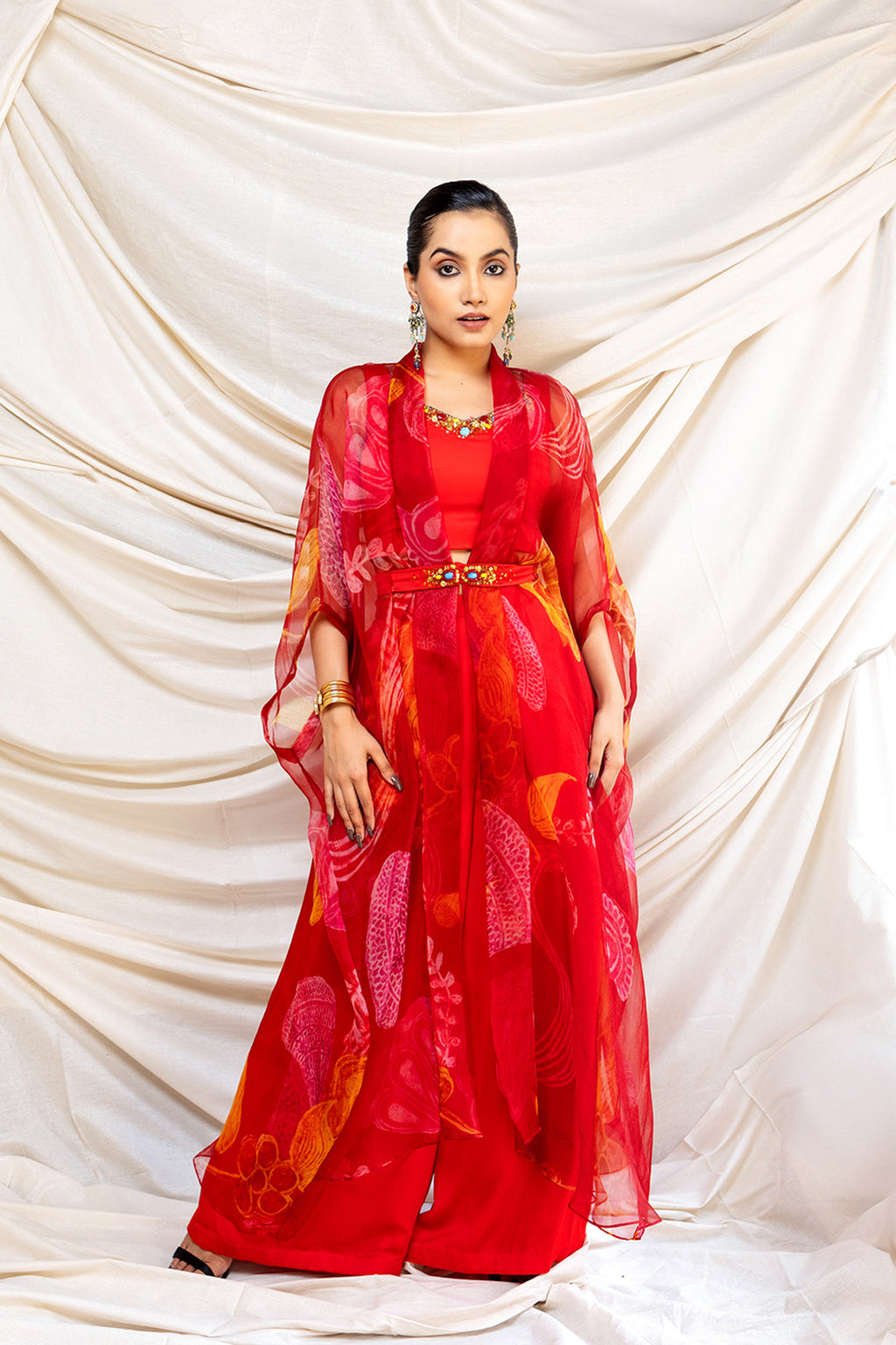 Stola Navratan Set | Pachedi Palette | Silk Satin & Organza