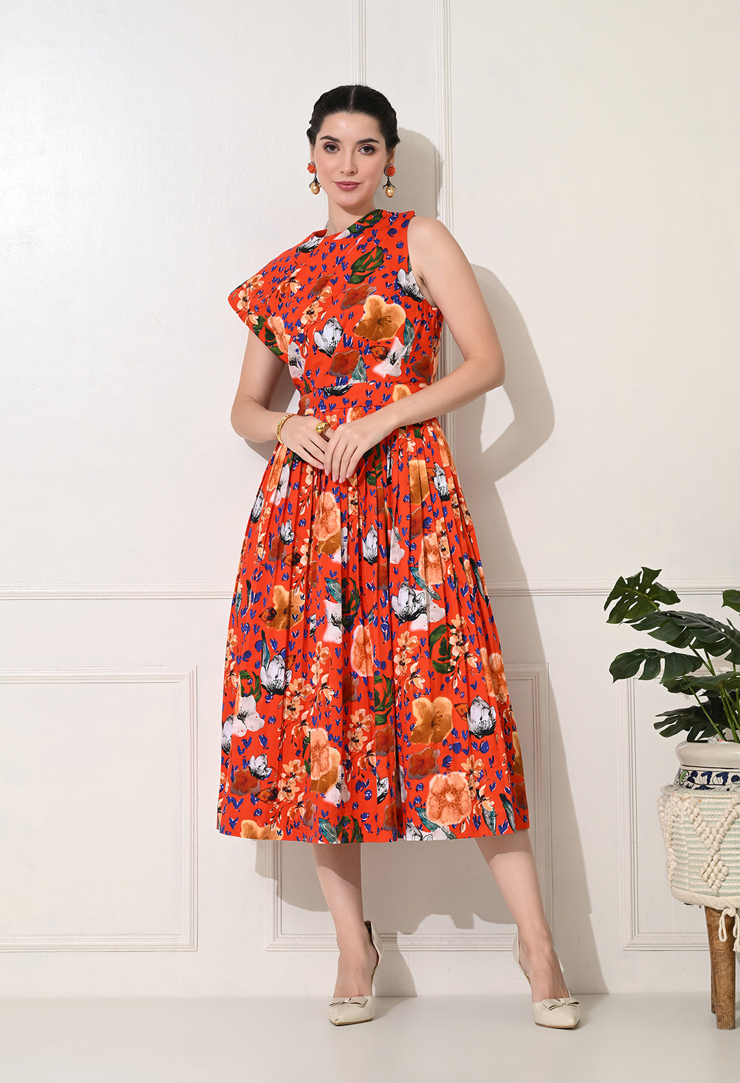 Gouache Pleated Dress | Picnic | Cotton Satin Lycra