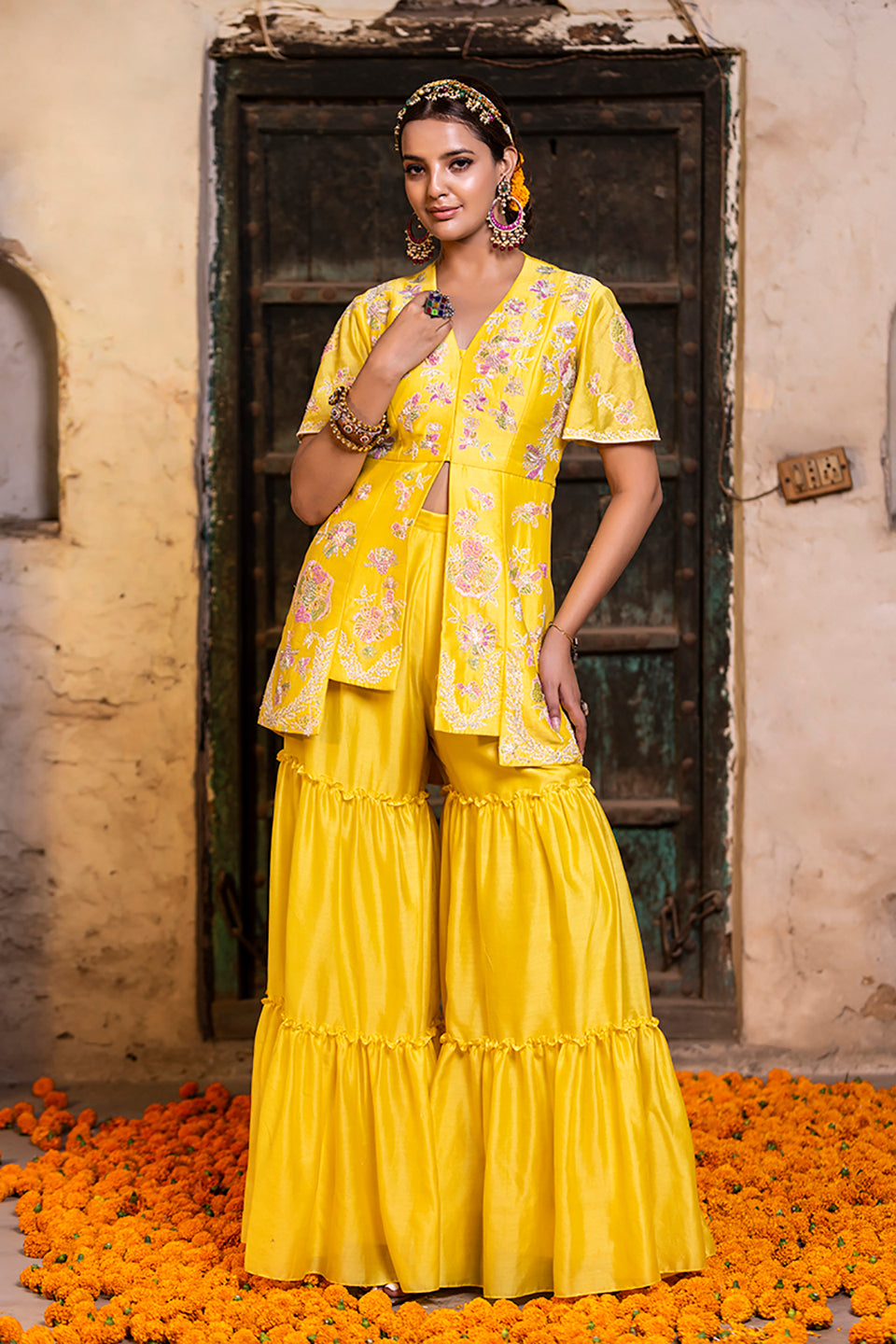 Marigold Sharara Set | Sacred Flower | Cotton Silk