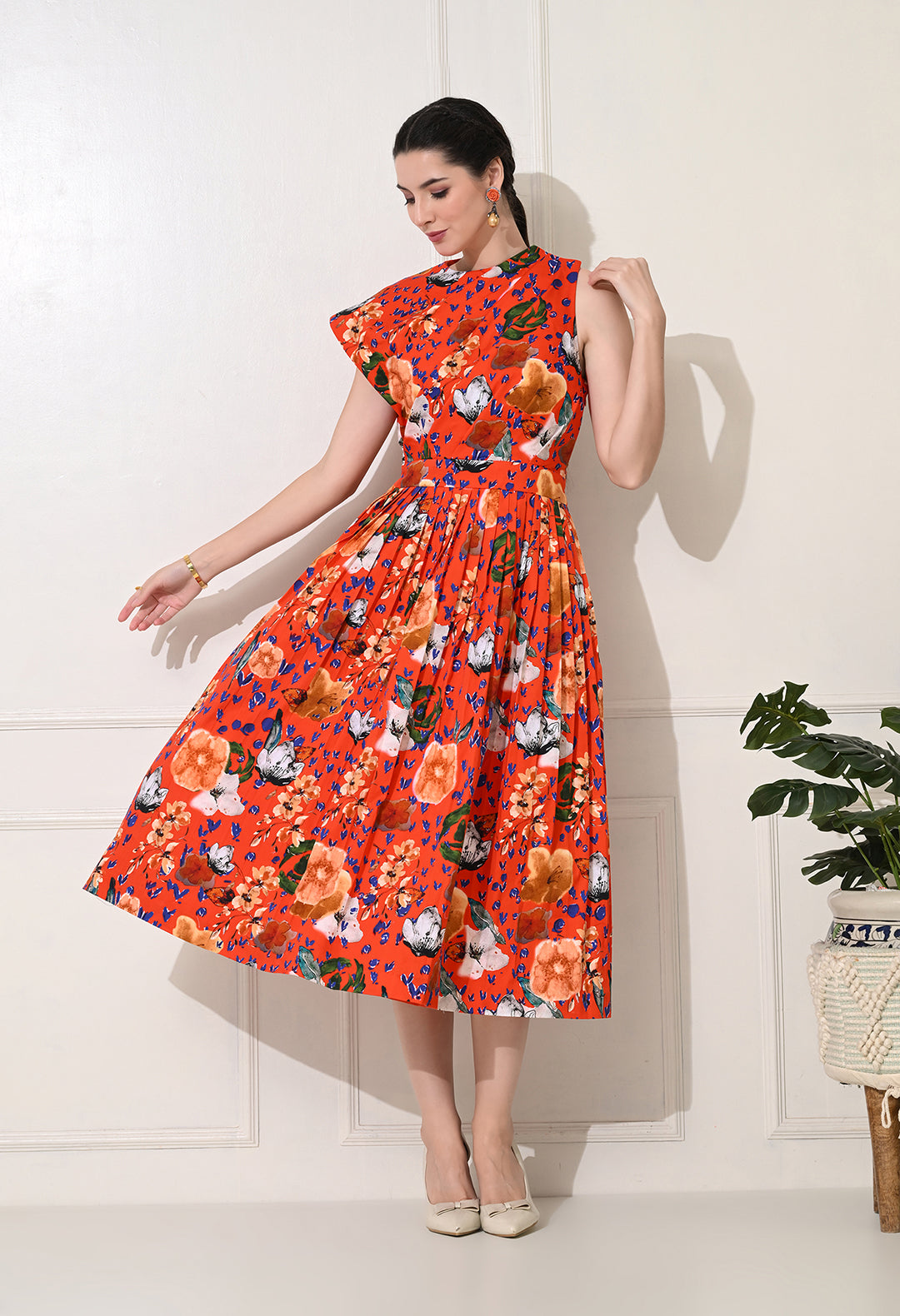 Gouache Pleated Dress | Picnic | Cotton Satin Lycra