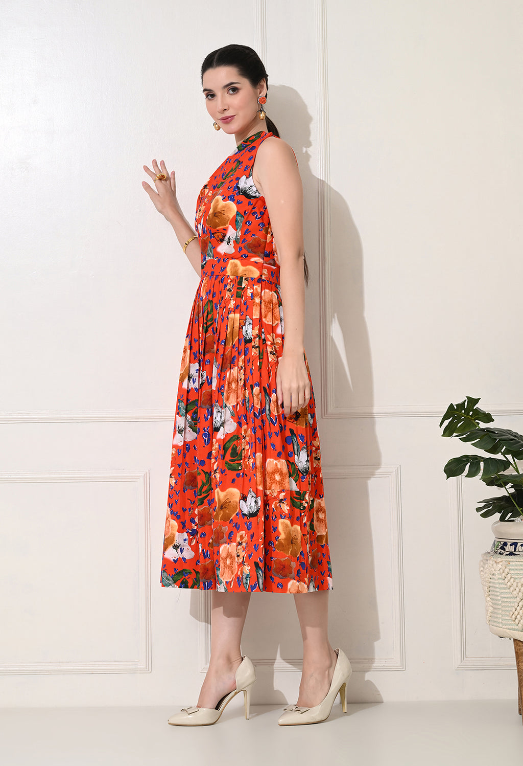 Gouache Pleated Dress | Picnic | Cotton Satin Lycra