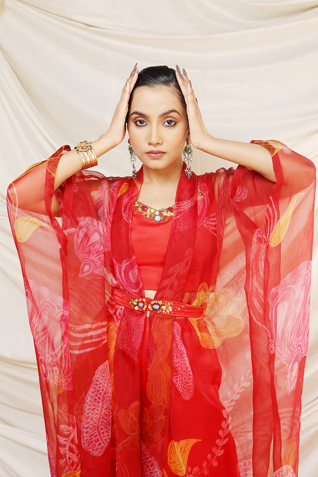 Stola Navratan Set | Pachedi Palette | Silk Satin & Organza