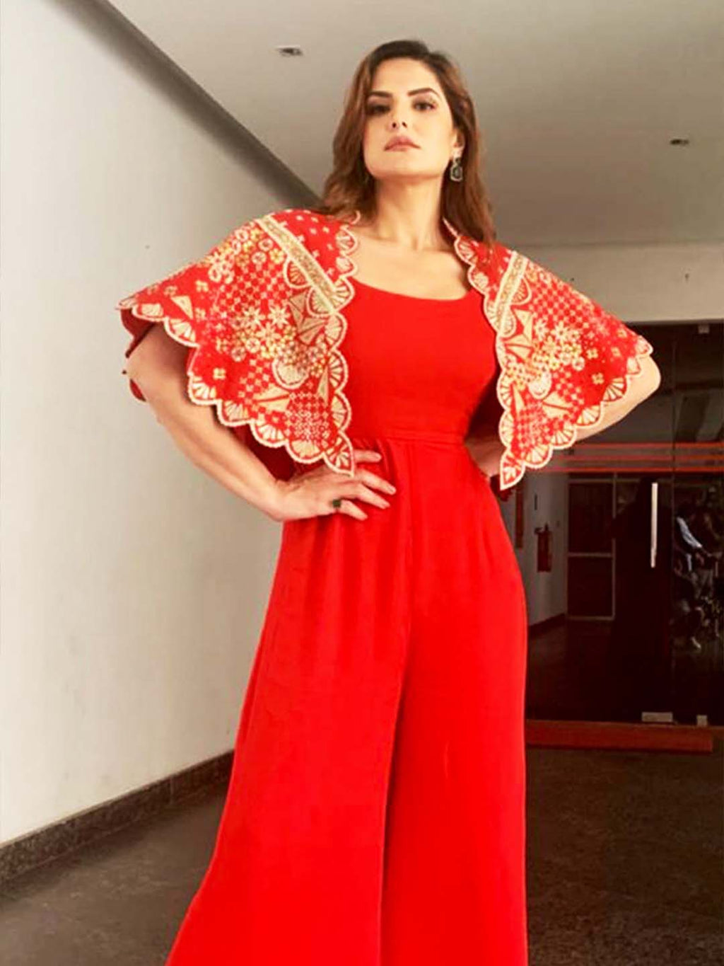 Zareen Khan in Artemis Tangeine Jumpsuit Set